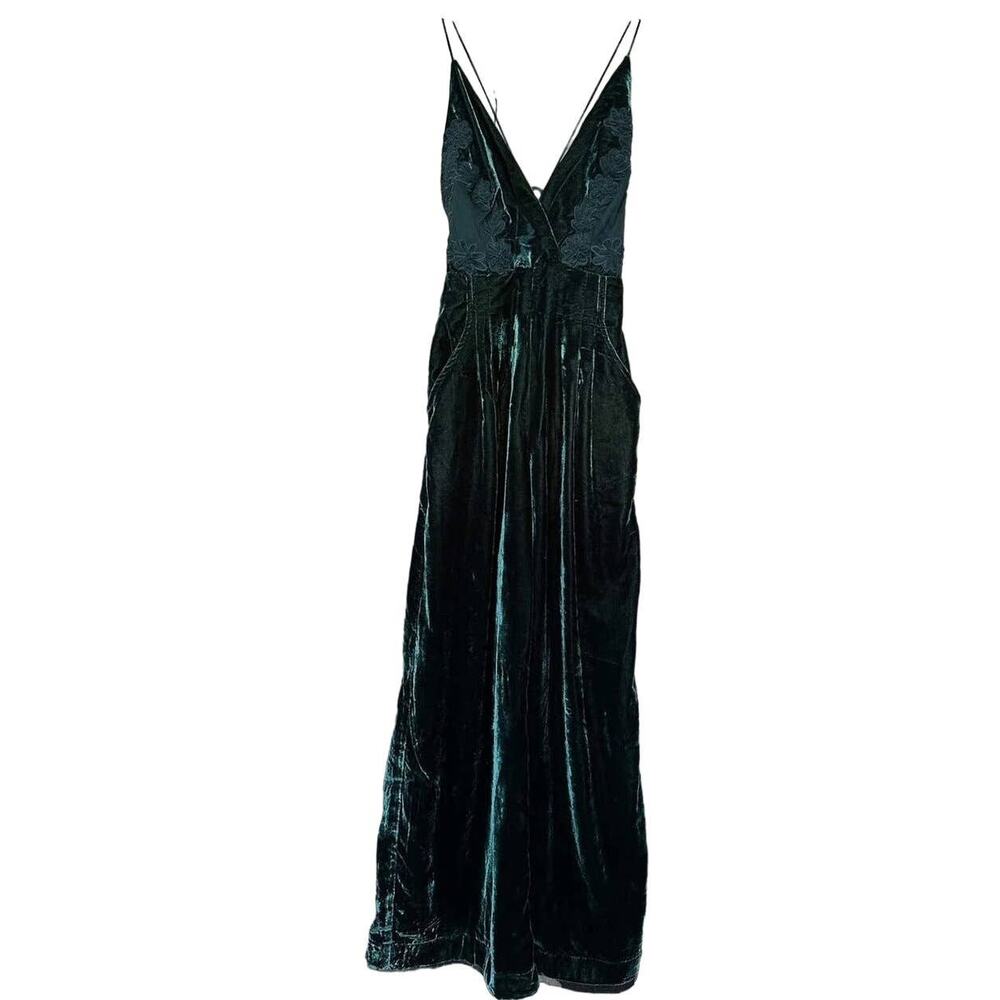 New Free People Blake Velvet One Piece JUMPSUIT $225 SIZE 2 Green HOLIDAY PARTY - Picture 5 of 7